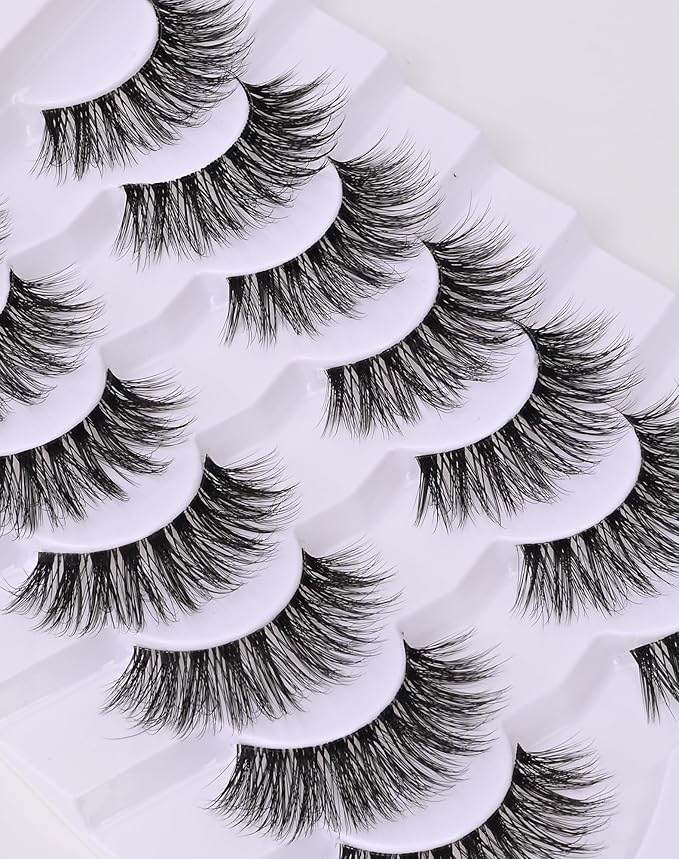 Onlyall False Eyelashes Natural Lashes Wispy Lashes Natural Look False Eyelashes Natural Flared Eyelashes False Eye Lashes Fluffy Lashes 7 Pairs A28