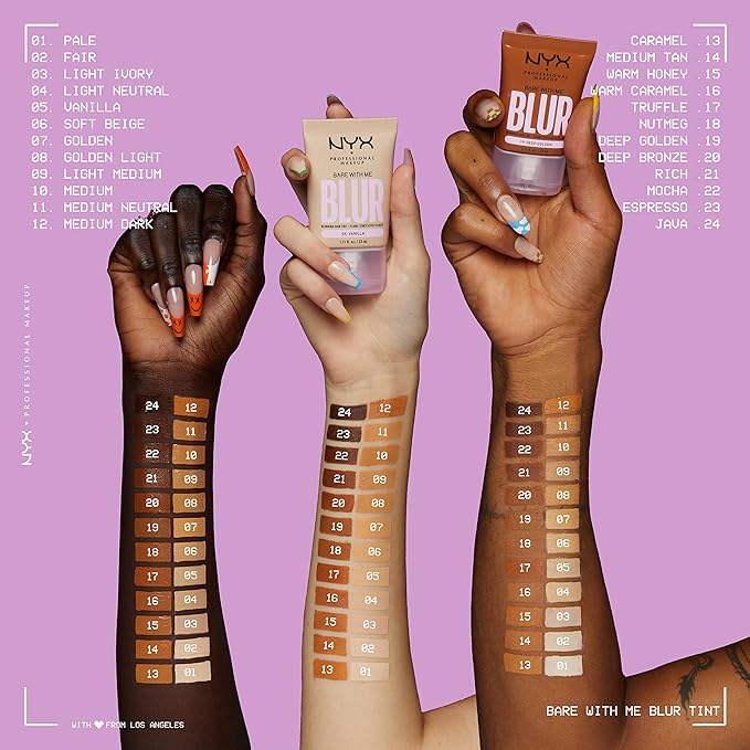 NYX PROFESSIONAL MAKEUP Bare With Me Blur Skin Tint Foundation Make Up with Matcha, Glycerin & Niacinamide - Truffle