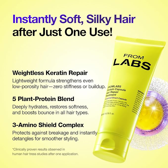 Protein Capsule Hair Repair Treatment, 3-Minute Keratin Hair Mask & Deep Conditioner for Damaged, Repair & Strengthen, Instant Detangling, Anti-Frizz, Low-pH, Fine-Hair Safe, 6.76 fl oz