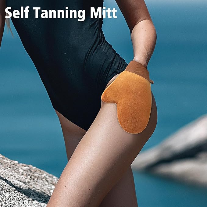 Self Tanning Brushes- Blend & Blur Extra Large Body Makeup Brush & Tanning Mitt, 2 Pcs, Kabuki Body Brush Applicator for Tan, Foundation, Self Tanner Glove for Application, Mousse, Lotion (Rose Gold)