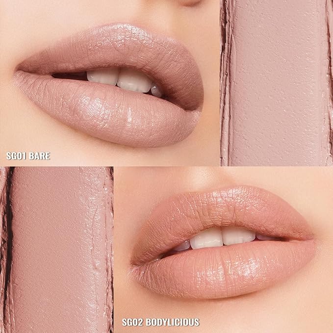 Oulac Beige Nude Satin Lipstick Set - Matte Lip Base, Full Coverage Lip Color, Satin Matte Finish, Cream Texture, Hydrating, Infused with Hyaluronic Acid, 4g*2 SG01+SG02