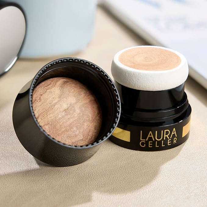 LAURA GELLER NEW YORK Award-Winning Baked Balance-n-Brighten To Go Travel Size Color Correcting Powder Foundation - Deep - Buildable Light to Medium Coverage - Demi-Matte Natural