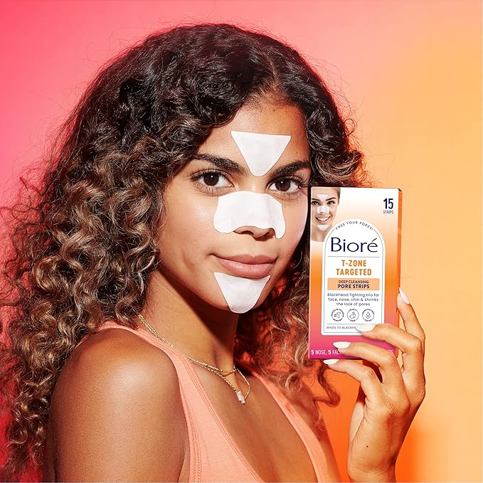 Bioré T-Zone Blackhead Remover Strips, Deep Cleansing Pore Strips, (5 Nose + 5 Face + 5 Chin Strips), Instant Pore Unclogging for the T-Zone Area, 15 Count