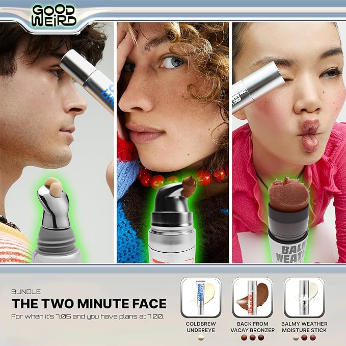 GOOD WEIRD Back From Vacay Bronzer - Vegan Liquid Face Bronzer Gel Cream for Men and Women | Natural Glow Lightweight Highlighter Makeup | Subtle Shimmer | 0.56 fl. oz. | WAIKIKI (Medium Bronze)