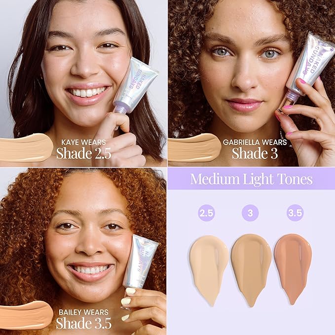 Naked Sundays BeautyScreen™ SPF 50 Mineral Peptide Foundation Tint 2-in-1 Skin Tint & Mineral Sunscreen- Radiant, Buildable Coverage, Acne-Safe (3.5 Light Medium Cool, 1.01 Fl Oz)