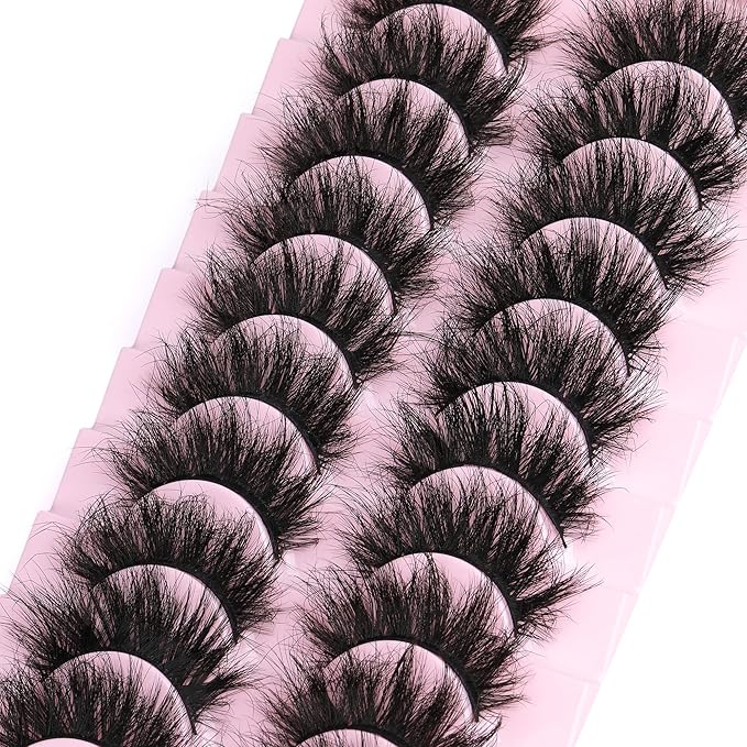 Mink Lashes 8D Volume Dramatic False Eyelashes Soft 20 mm 10 Pairs Pack Wispy FANXITON Faux Mink Eye Lashes