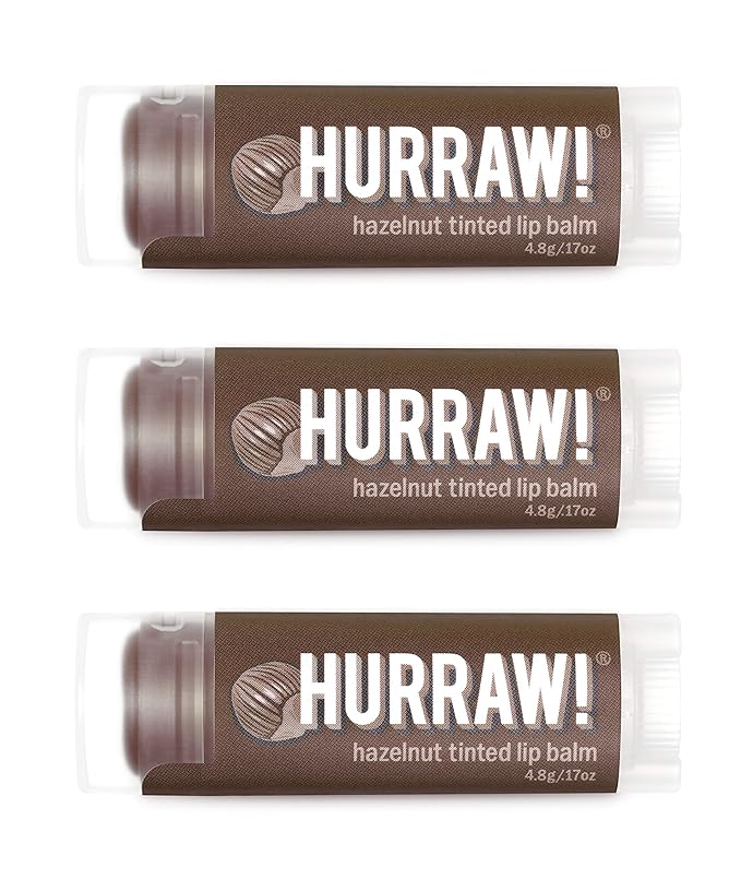 Hurraw! Hazelnut Tinted Lip Balm, 3 Pack: (Sheer Brown Tint) Organic, Certified Vegan, Cruelty and Gluten Free. Non-GMO, 100% Natural Ingredients. Bee, Shea, Soy and Palm Free. Made in USA