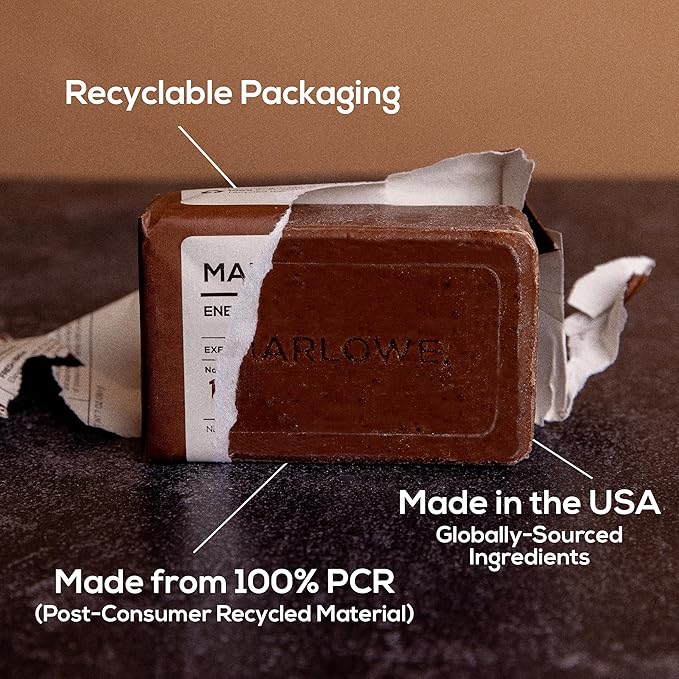 MARLOWE. No. 109 Coffee Bar Soap 7 oz (6 Bars) – Exfoliating Body Scrub for Men with Natural Extracts, Caffeine, Coffee Bean & Cocoa Butter – Energizing Fresh Brewed Scent