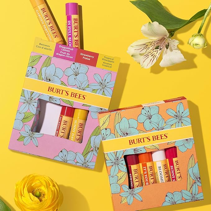 Burt's Bees Lip Balm Easter Basket Stuffers - Just Picked Gifts Set with Pomegranate, Watermelon, Sweet Mandarin, Coconut and Pear Natural Lip Treatment Tubes, 4, 0.15 oz.