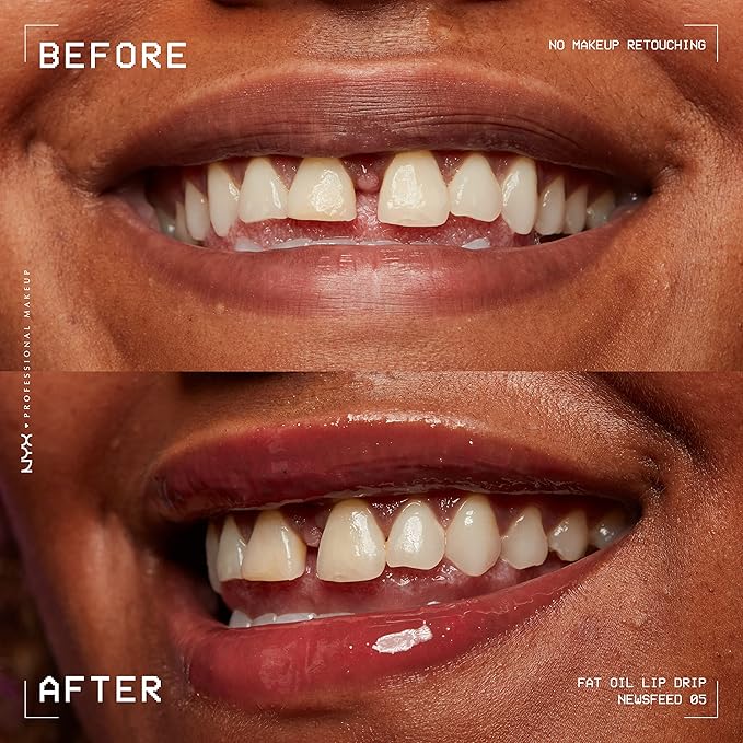 NYX PROFESSIONAL MAKEUP Fat Oil Lip Drip, Moisturizing Lip Oil Gloss, Vegan Tinted Formula, Up to 12 HR Hydration - Newsfeed (Rose Nude)