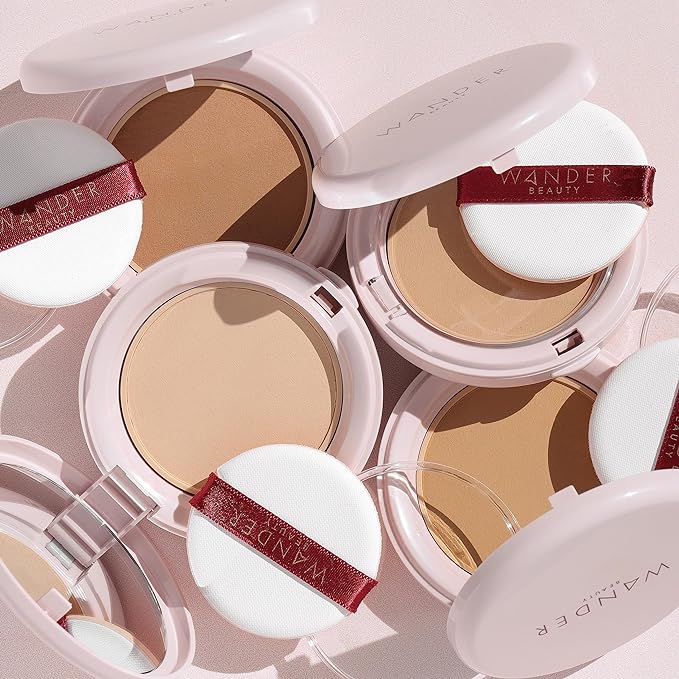 Wander Beauty Wanderlust Powder Foundation - Golden Rich - Blurs & Evens Skin Tone - Perfects & Hydrates With Hyaluronic Acid, Aloe, Honeysuckle, & Vitamin E - Lightweight, Buildable Coverage -0.31 oz