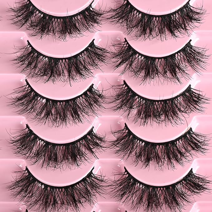 FARRED Fluffy Lashes Natural False Eyelashes Short Wispy Lash Pack 14 Pair Natural Look Cat Eye Strip Eyelash Small Fake Lashes Full Pestañas Sets for MUA and Beginners Daily Makeup (F11 | 7-16mm)