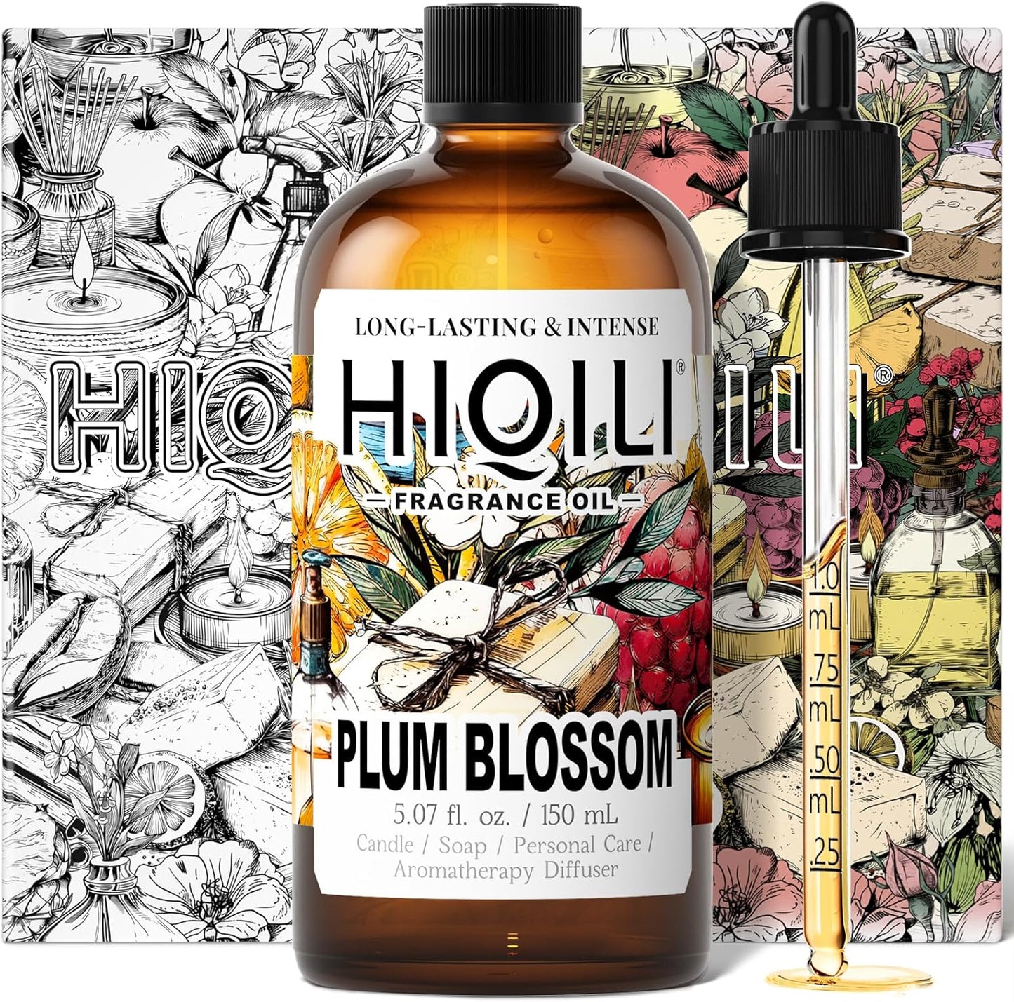 HIQILI Plum Blossom Fragrance Oil for Making Candle, Soap, Inspired by J-M.Lone Plum-Bloom, Linen Spray and Scented Sachets, Use in Essential Oil Diffuser - 5.07 Fl Oz