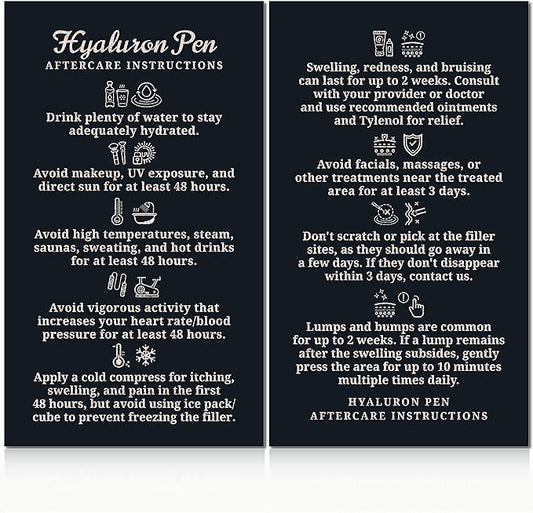 100 Pack - Premium Hyaluron Pen Lip Filler Aftercare Instructions Card 2 x 3.5" Accessories Supplies Kit Care - HP20A100_N