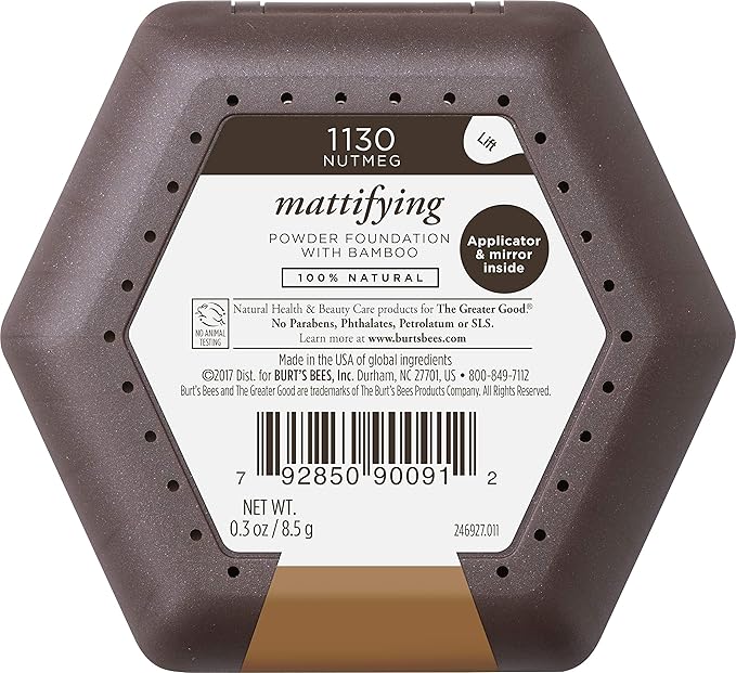 Burts Bees 100% Natural Mattifying Powder Foundation, Nutmeg - 0.3 Ounce (Pack of 2)