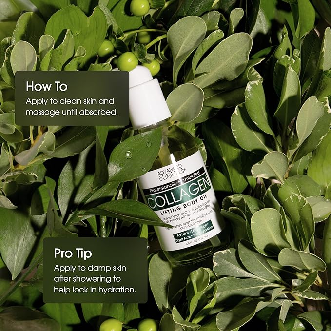 Advanced Clinicals Hydrating Collagen Oil For Body & After Shower | Visible Anti Aging Moisturizing Collagen Body Oil For Women & Men Helps Soften Appearance Of Crepe Skin & Wrinkles, 3.8 Fl Oz