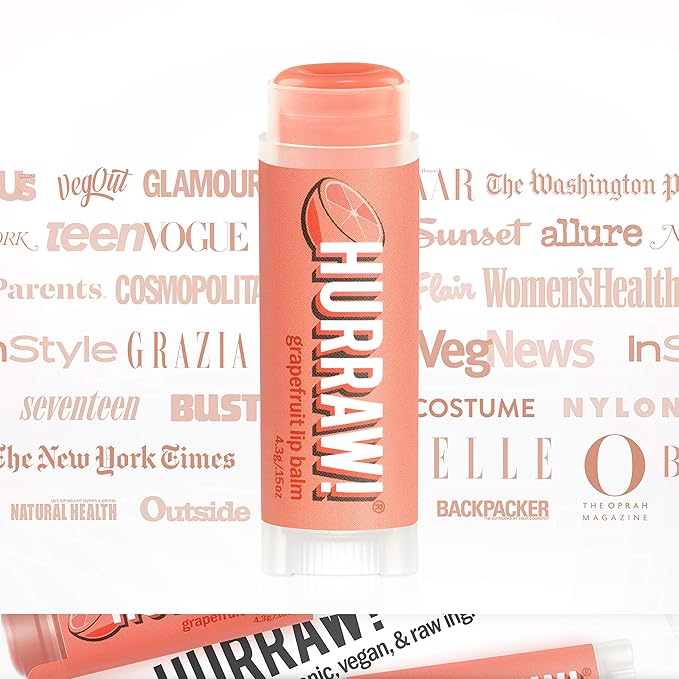 Hurraw! Grapefruit Lip Balm: Organic, Certified Vegan, Cruelty and Gluten Free. Non-GMO, 100% Natural Ingredients. Bee, Shea, Soy and Palm Free. Made in USA