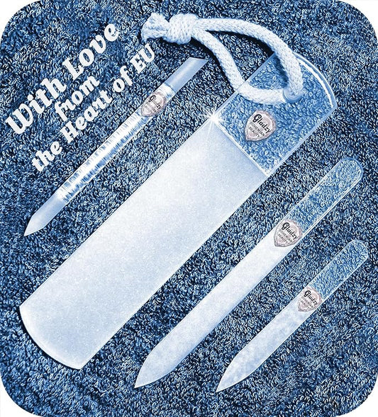 Genuine Czech Glass Nail File Set by GLADZY - Callus Remover Foot Rasp, Cuticle Pusher Manicure Stick, Double Sided Etched Different Grit Surface, Professional Nail Care Tool Kit, Made in EU