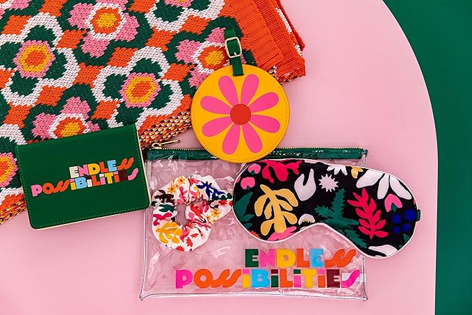 ban.do Getaway Travel Accessories Set, Vacation Essentials Pack Includes Zipper Pouch, Eye Sleeping Mask, Luggage Tag, and Hair Scrunchie, Endless Possibilities