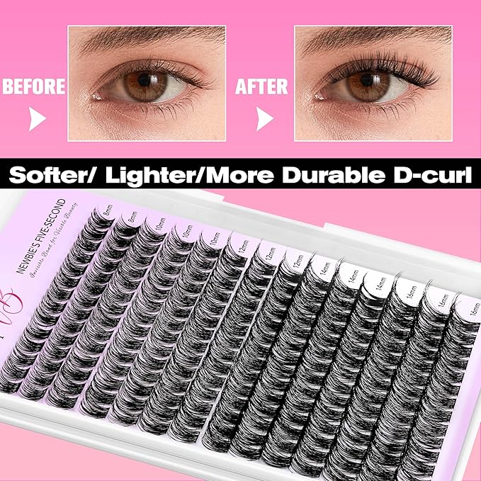 VEYESBEAUTY Lash Clusters Kit Individual Eyelash Extensions Thin & Invisible Band DIY False Eyelashes Newbie's Five-Second Series Wispy Lash Tray, Boldeye KIT with Bond&Seal Remover Applicator