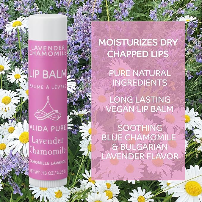 Vegan Lip Balm by PURE + SIMPLE Lavender Chamomile Lip Balm Collection, Cruelty Free Chapstick, Moisturize Dry, ed, or Chapped, Lips, 5 Tube Set.