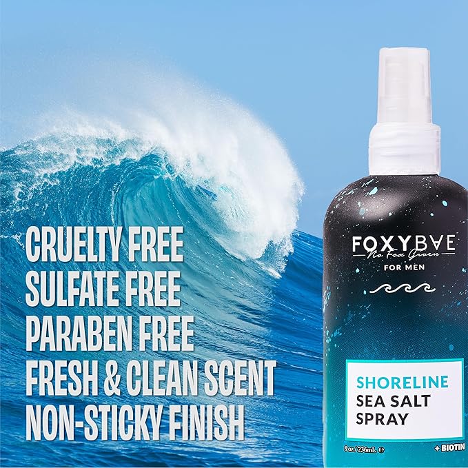 FoxyBae Sea Salt Spray for Men - Texture Spray for Hair - Surf Spray to Add Volume for Tousled Hair - Texturizing Spray for Waves - Sea Salt Spray for Hair - with Biotin - 8 fl oz