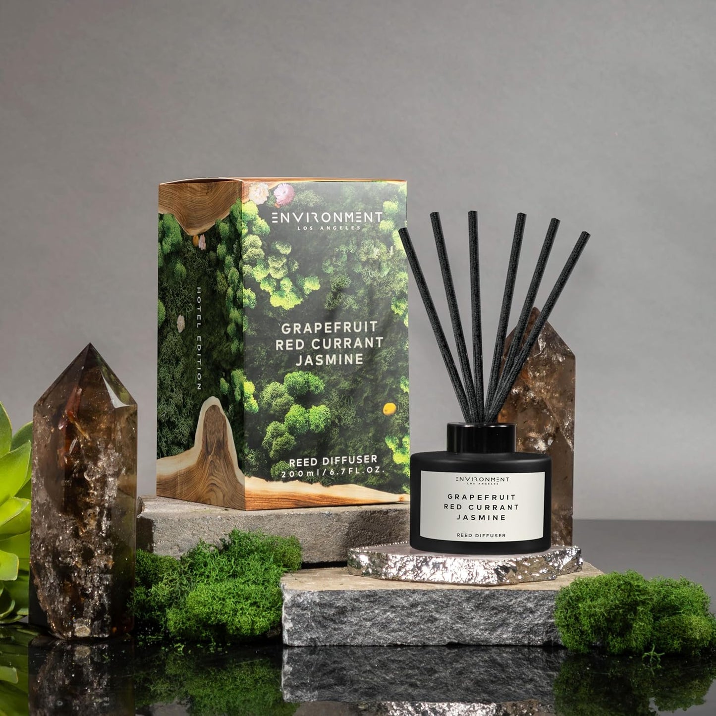 ENVIRONMENT Inspired by 5-Star Hotels MRT Reed Diffuser, 200ml Reed Diffuser Aromatherapy (Grapefruit | Red Currant | Jasmine) Reed Diffusers for Home, Diffusing Oil Fragrance, Home Fragrance Products