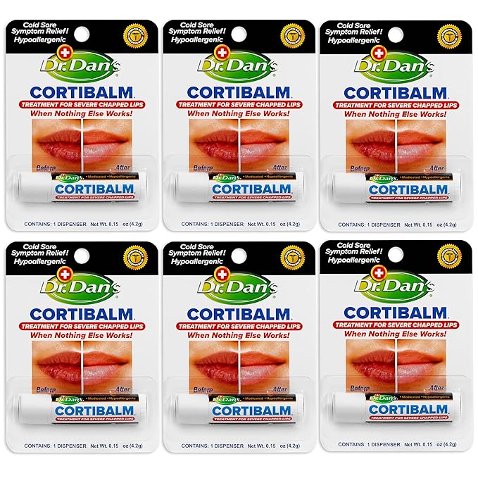 Dr. Dan's Cortibalm-6 Pack-for Dry Cracked Lips - Healing Lip Balm for Severely Chapped Lips - Designed for Men, Women and Children