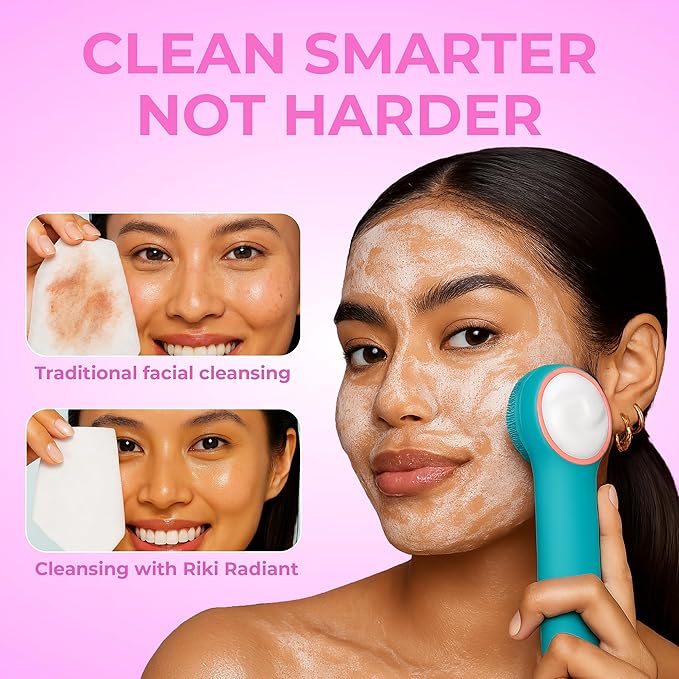 Electric Silicone Face Scrubber - 2-in-1 Facial Rotating Vibrating Exfoliating Brush - Waterproof & Portable, Rechargeable, for Cleaning, Exfoliation, Massage, Suitable for Men & Women (Green)