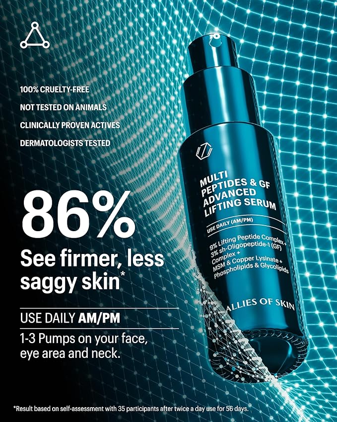 Allies of Skin Multi Peptides & Growth Factor Collagen Boosting Face Serum | Skin Tightening Anti-Aging Complex with 9% Peptides| Firms Sagging Skin & Visibly Reduces Wrinkles (1 oz)