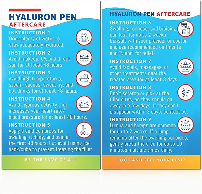 100 Pack - Premium Hyaluron Pen Lip Filler Aftercare Instructions Card 2 x 3.5" Accessories Supplies Kit Care - HP12A100_N