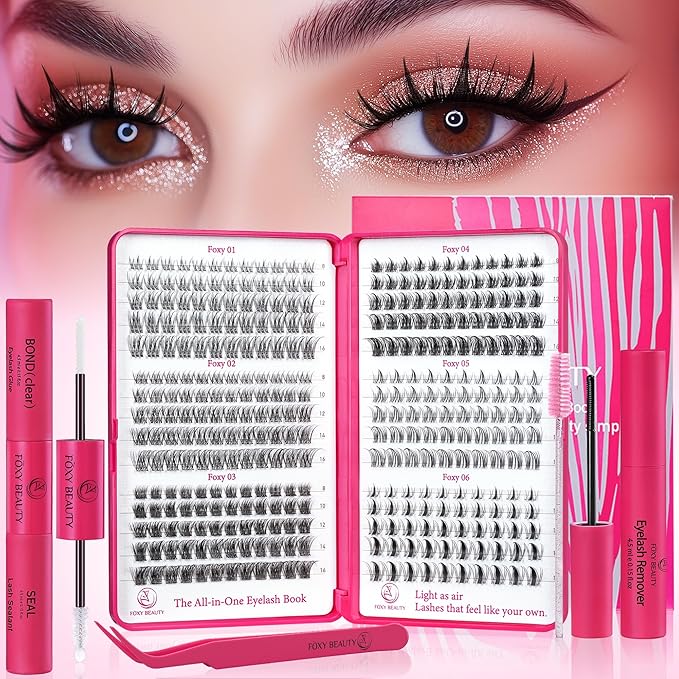 Lash Clusters Kit - Wispy Natural & Manga Spiky Lash Cluster Invisible band 8-16mm Eyelash Clusters Kit D Curl Lash Extension Kit WideSpan with Bond and Seal DIY at Home