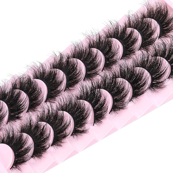 Mink Lashes 8D Volume Dramatic False Eyelashes Soft 20 mm 10 Pairs Pack Wispy FANXITON Faux Mink Eye Lashes