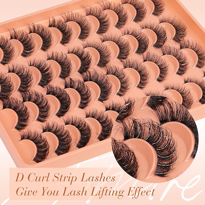 JIMIRE False Eyelashes 4 Styles Mixed Demi Wispies Cat Eye Lashes Mink Lashes Fluffy D Curl Russian Strip Lashes Natural Look Fake Lashes Pestañas 20 Pairs Pack