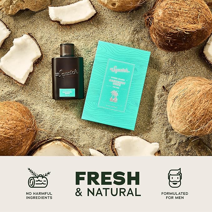 Dr. Squatch Natural Cologne for Men - Bergamot, Lavender, and Vanilla Fragrance Inspired by Coconut Castaway - Sustainably-Sourced Ingredients - Castaway Cove Cologne (1.7 fl oz)